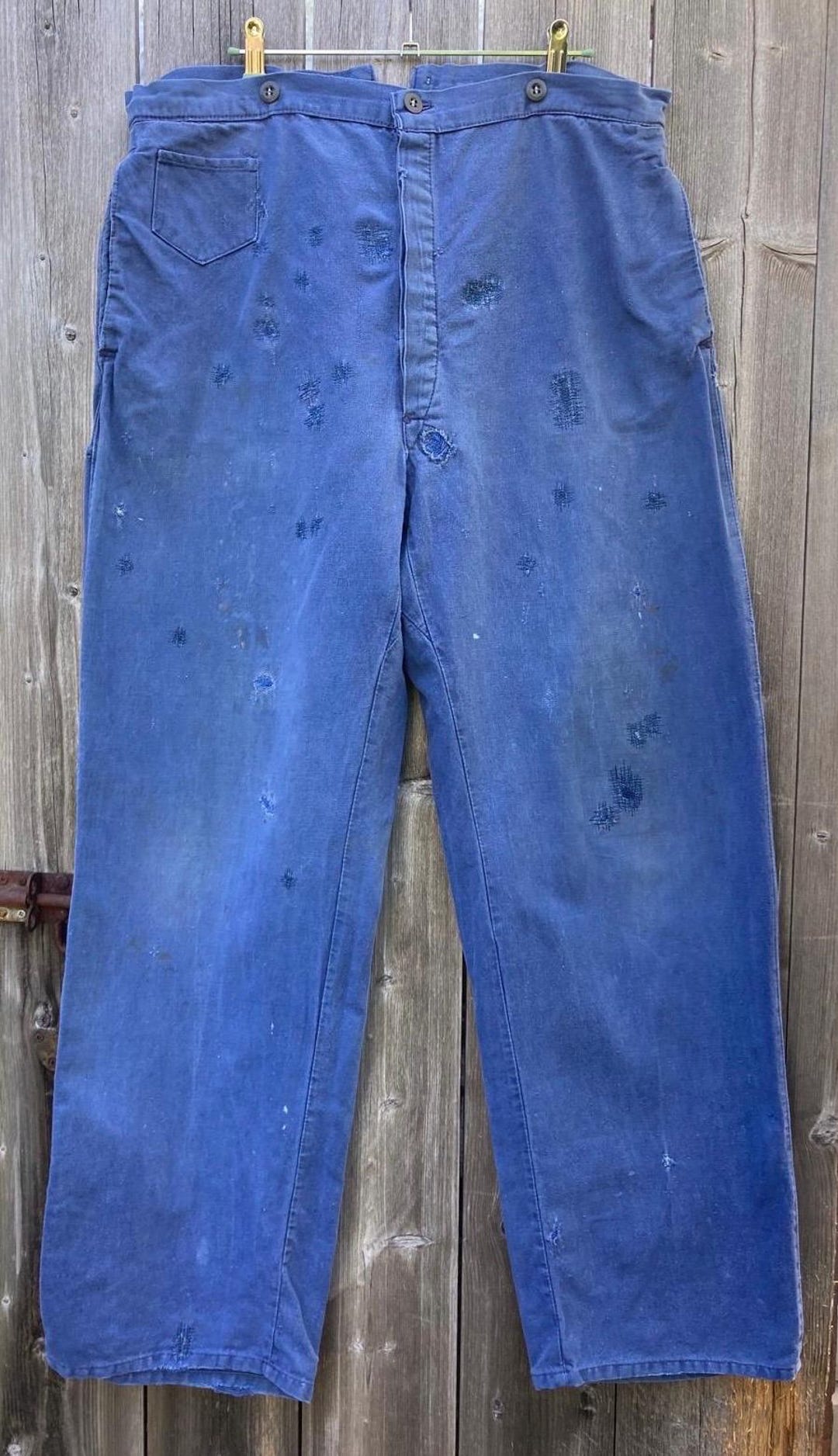 Vintage French Heavily Worn/repaired Cotton Singe-back Trousers