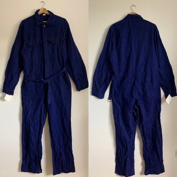 French Vintage Jumpsuit, Size L, 1950's Blue Boile