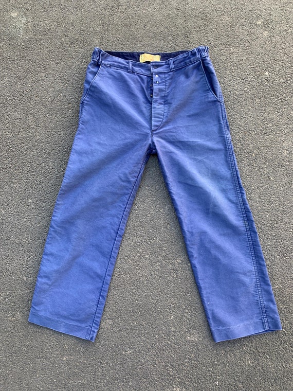 Frances vintage pantalon Moleskin descolorido talla W32 Le Laboureur. Pantalon azul de trabajo. TF5