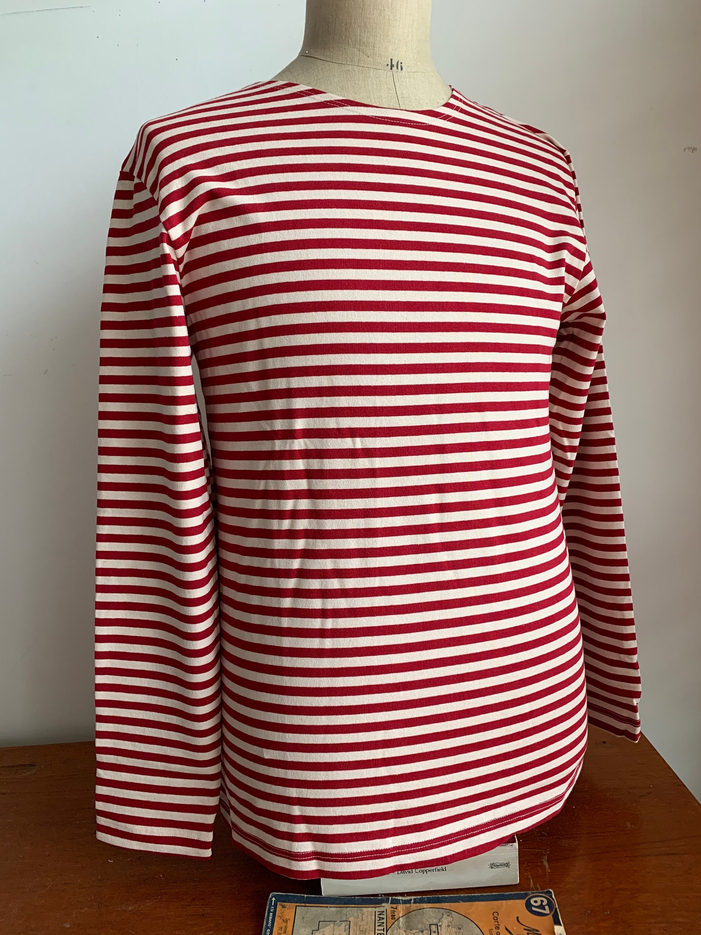 Red and White Long Sleeve 100% Woven Cotton Marine Breton - Etsy UK