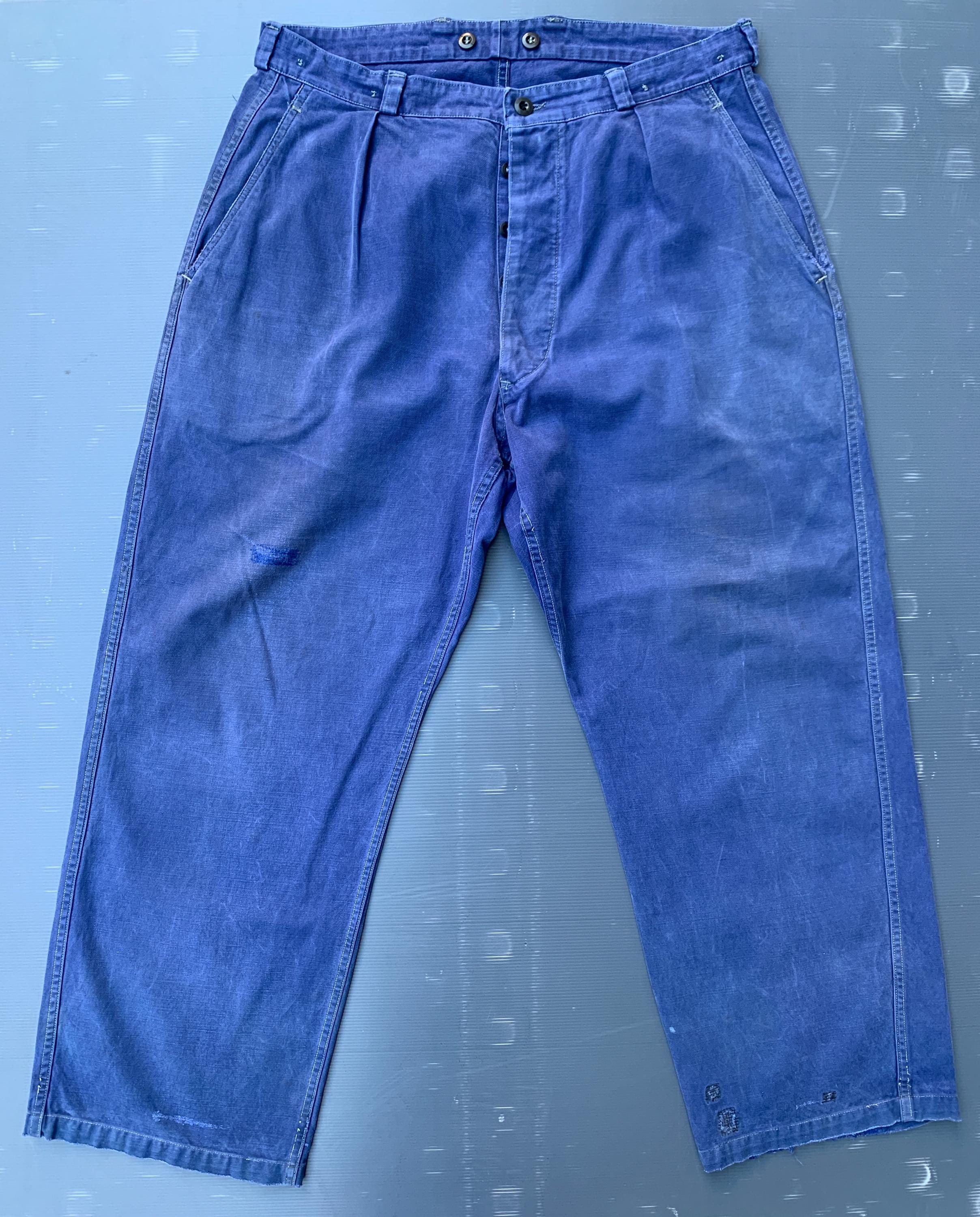 Vintage 1940's French Naval Trousers, Size W36, Bleu De Travail