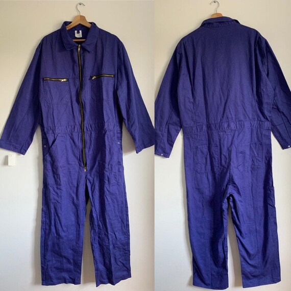 French Vintage Jumpsuit, Size L, Blue Boilersuit,