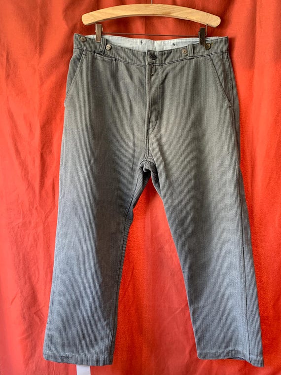 Vintage French Striped Corduroy Trousers, 1940's, Size W36