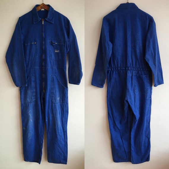 French SNCF Vintage Jumpsuit, Size M, Blue Boiler-