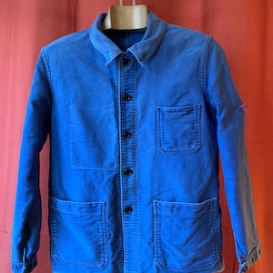Exceptional Size MEDIUM, French KONECO Moleskin Workwear Jacket, 1950&#39;s Blue Chore Coat. J102
