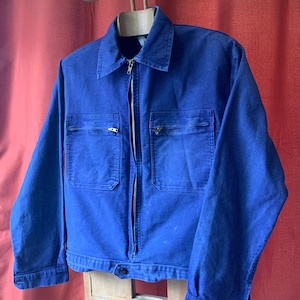 1940&#39;s/50&#39;s Cycling Jacket, Size Large, French Faded Moleskin Vintage Chore Coat. FJ128