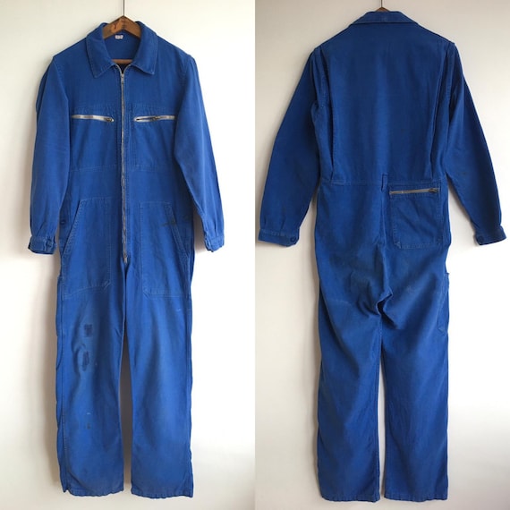 French Vintage Jumpsuit, Size S, Blue Boiler-suit,