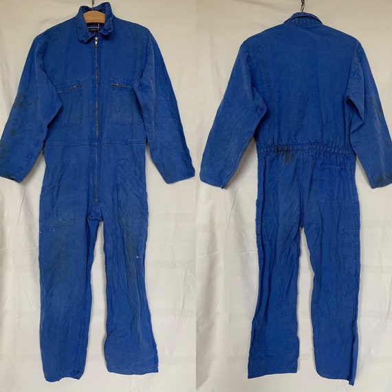 French Vintage Jumpsuit, Size M, Blue Boilersuit,