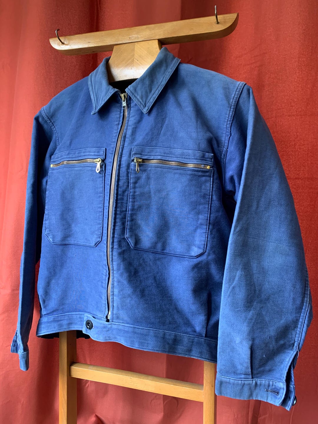 French Vintage Cycling Jacket, Size S/M, Faded Moleskin