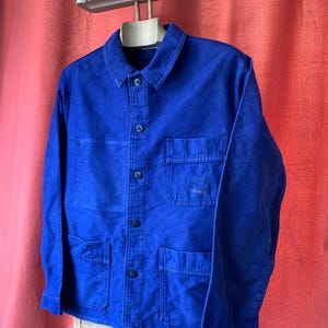 Size Small/Medium, French Moleskin chore coat. Navy Blue Worn Workwear. J113