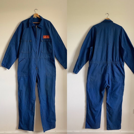 French Vintage Jumpsuit, Size L, Blue Boilersuit,