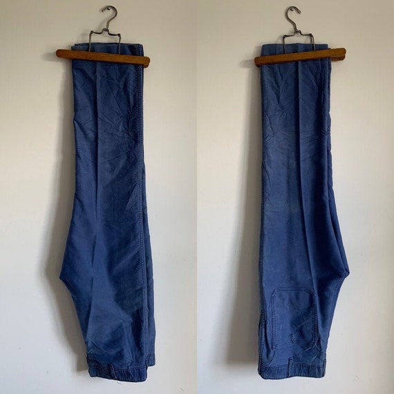 Vintage French Moleskin Trousers, Size 34, Bleu de