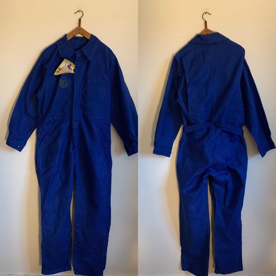 French Vintage Jumpsuit, Size L, Blue Boilersuit,