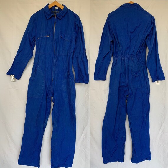 French Vintage Jumpsuit, Size M, Blue Boiler-suit,