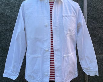 Antique French Boussac White Cotton Workwear Chores Coat Chef
