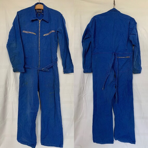 French Vintage Jumpsuit, Size M, Blue Boilersuit,
