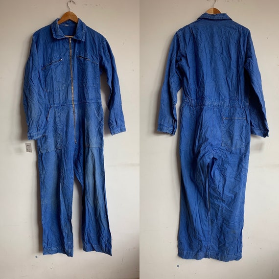 French Vintage Jumpsuit, Size M/L, Blue Boiler-sui