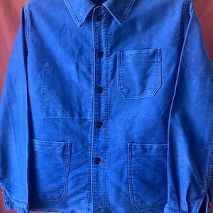Außergewöhnliche Größe SMALL / MEDIUM, französische KONECO Moleskin Workwear Jacke, 1950er Jahre Blue Chore Coat. J04*