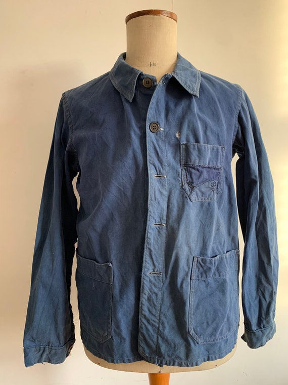 Vintage Blue Chore-coat, Rare French 1950'S Workwe