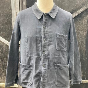 Black Moleskin Chore Coat, Size Medium, 1950&#39;s Vintage French &#39;Koneco&#39; Workwear Jacket, J08
