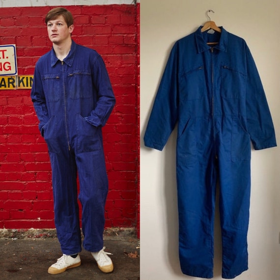 French Vintage Jumpsuit, Size M, Blue Boilersuit,