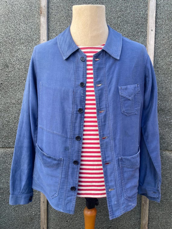 1940's French Cotton Workwear Jacket, Worn and Faded. Size Small