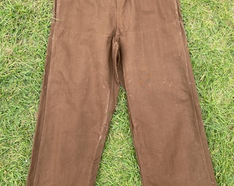 Vintage 50s French Train Worker Pants | Vibrant Brown Heavy Cotton