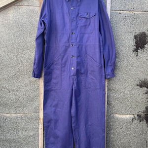 Mono de mecánico del ejército francés de algodón, excepcional, vintage de 1971, talla L, azul marino, con botones, B15