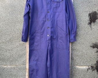 Exceptional Un-worn Cotton French Army Mechanic's Vintage 1971 Jumpsuit, Size Large, Navy Blue Button-Up Boiler-suit, Overalls, B15