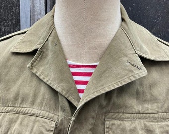 Vintage French M47 Field Jacket, 1950's HBT Cotton Military Coat
