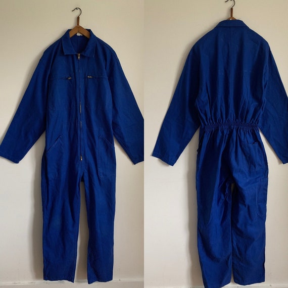 French Vintage Jumpsuit, Size M, Blue Boiler-suit,