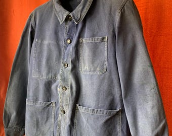French Moleskin 1960's Workwear Jacket, Worn, Fading and French Moleskin 1960's Workwear Jacket, Worn, Fading and