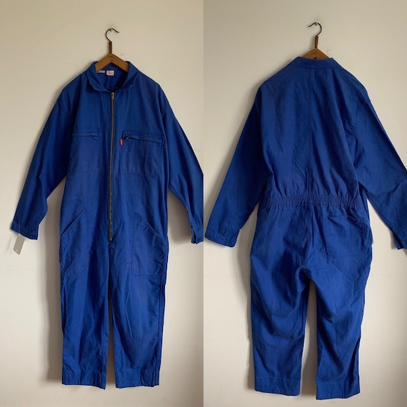 French Vintage Jumpsuit, Size L, Blue Boilersuit,