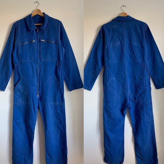 French Vintage Jumpsuit, Size M, Blue Boilersuit,