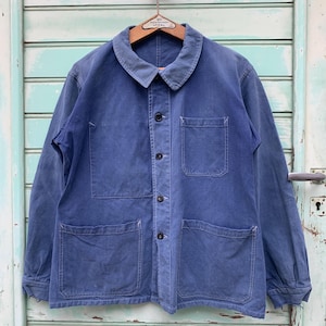 Size S/M, French Naval St James Chore-Coat, Blue Vintage Mechanics Workwear, 100% cotton. J67