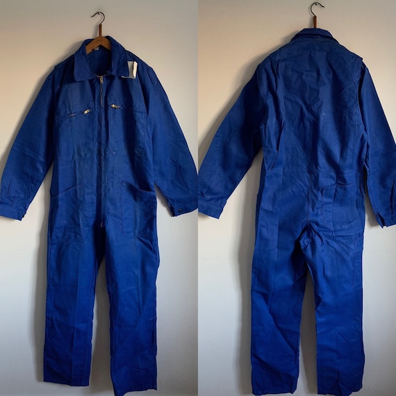 French Vintage Jumpsuit, Size M, Blue Boilersuit,