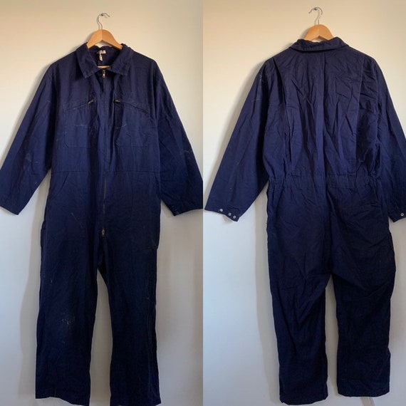 French Vintage Jumpsuit, Size L, 1950's Blue Boile