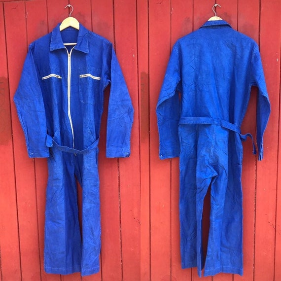 French Vintage Jumpsuit, Size M, Blue Boilersuit,