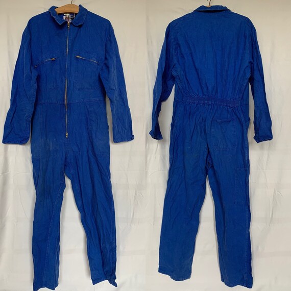 French Vintage Jumpsuit, Size M, Blue Boilersuit,