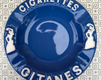 ヴィンテージ ブルー セラミック灰皿 Gitanes タバコ フランス製