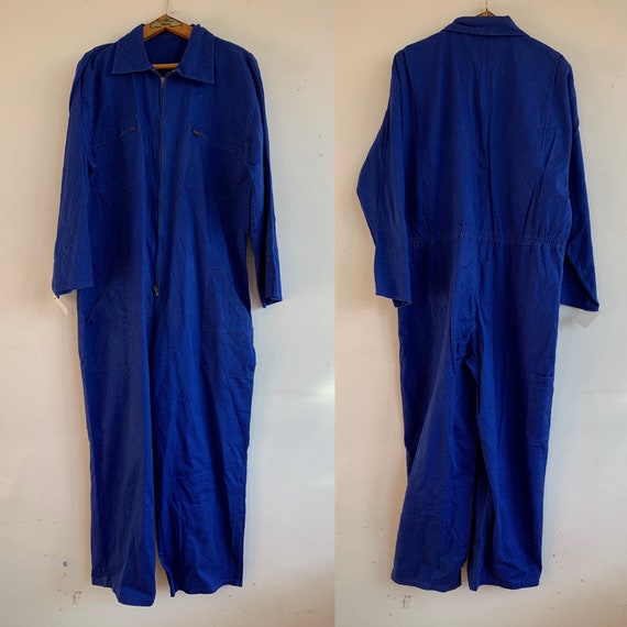 French Vintage Jumpsuit, Size L, Blue Boilersuit,