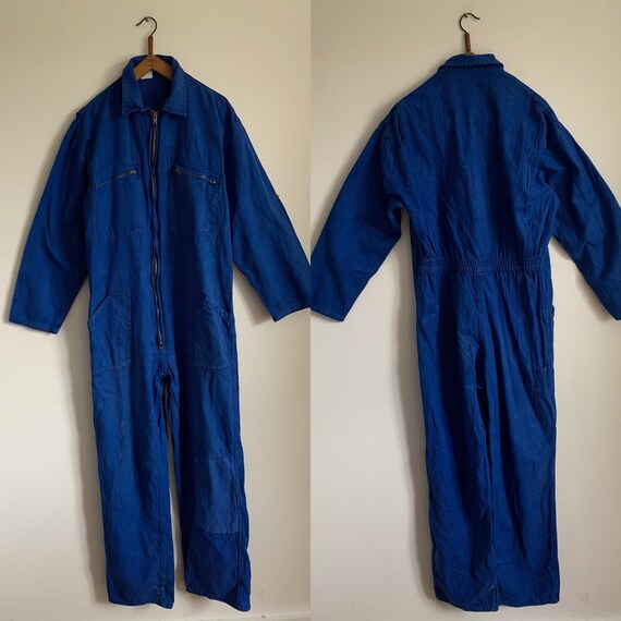 French Vintage Jumpsuit, Size M, Blue Boilersuit,