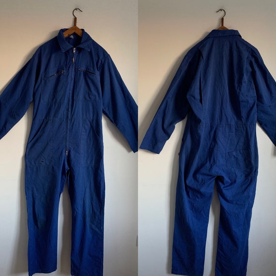 French Vintage Jumpsuit, Size M, Blue Boilersuit,