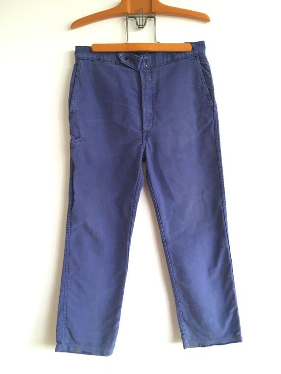 Vintage French Moleskin Trouser, Size W32, Bleu de