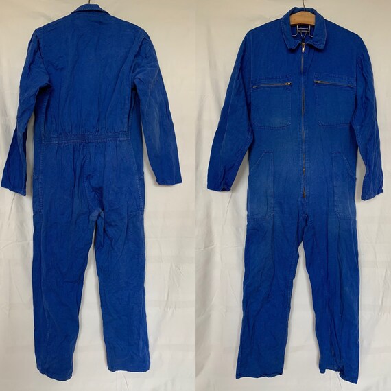 French Vintage Jumpsuit, Size M, Blue Boilersuit,