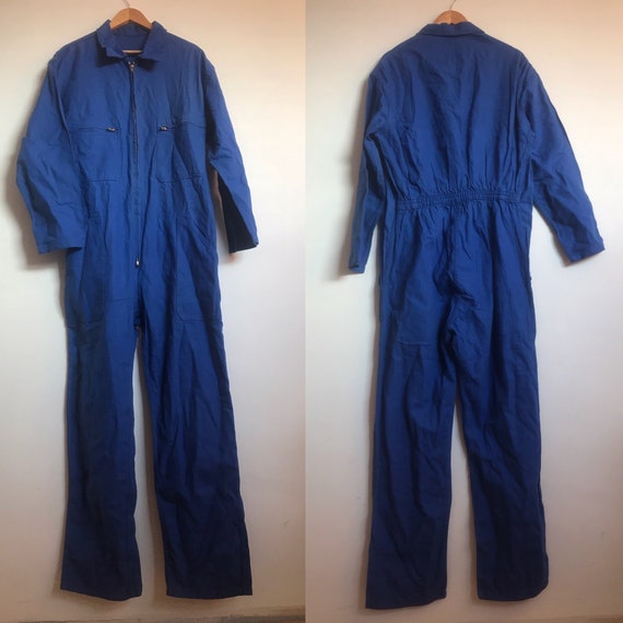 French Vintage Workwear, Size L, Blue Coveralls Ju