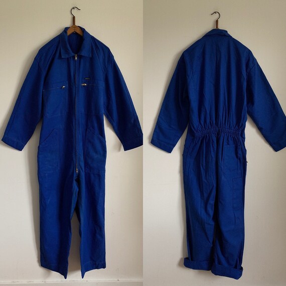 French Vintage Jumpsuit, Size M, Blue Boilersuit,