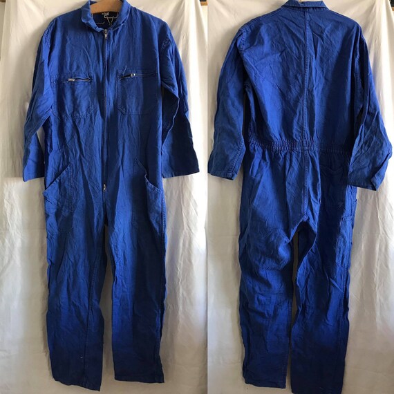 French Vintage Jumpsuit, Size L, Blue Boiler-suit,