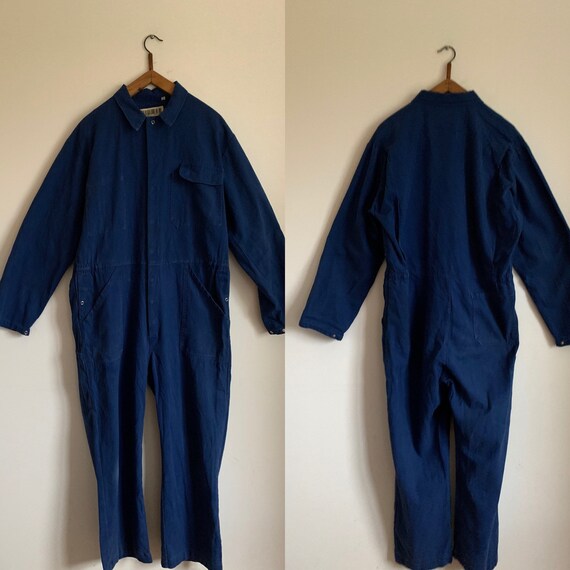 French Vintage Jumpsuit, Size L, Blue Boilersuit,