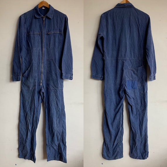 French Vintage Jumpsuit, Size S, 1950's Blue Boile